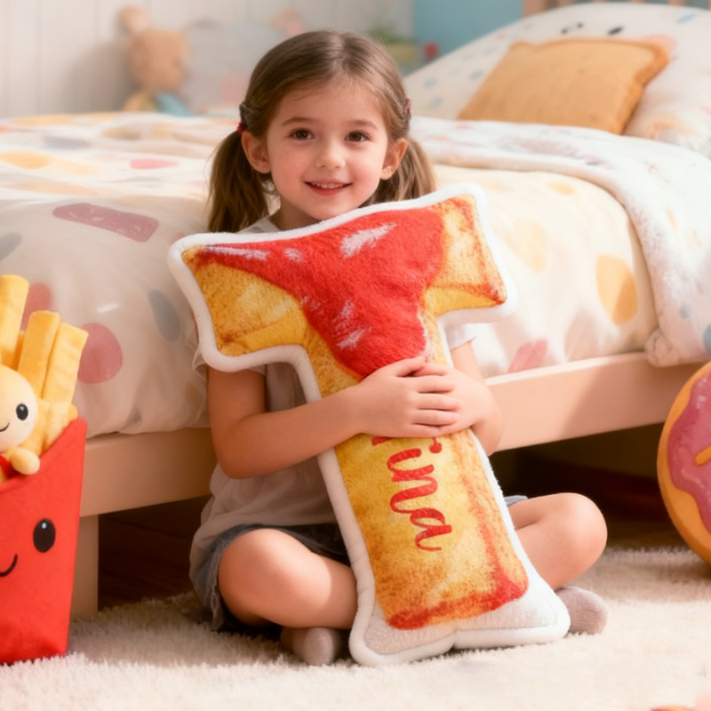 Personalized Cute French Fries Initials with Name Graphic 3D Print Pillow Christmas Gift for Kids 