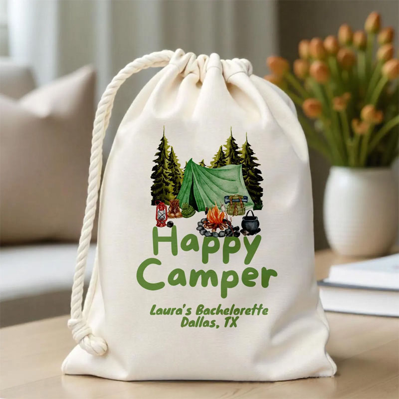 Personalized Custom Happy Camper Bachelorette Party Favor Bag Tree Mountain Party Pouch Guest Return Gift Bag