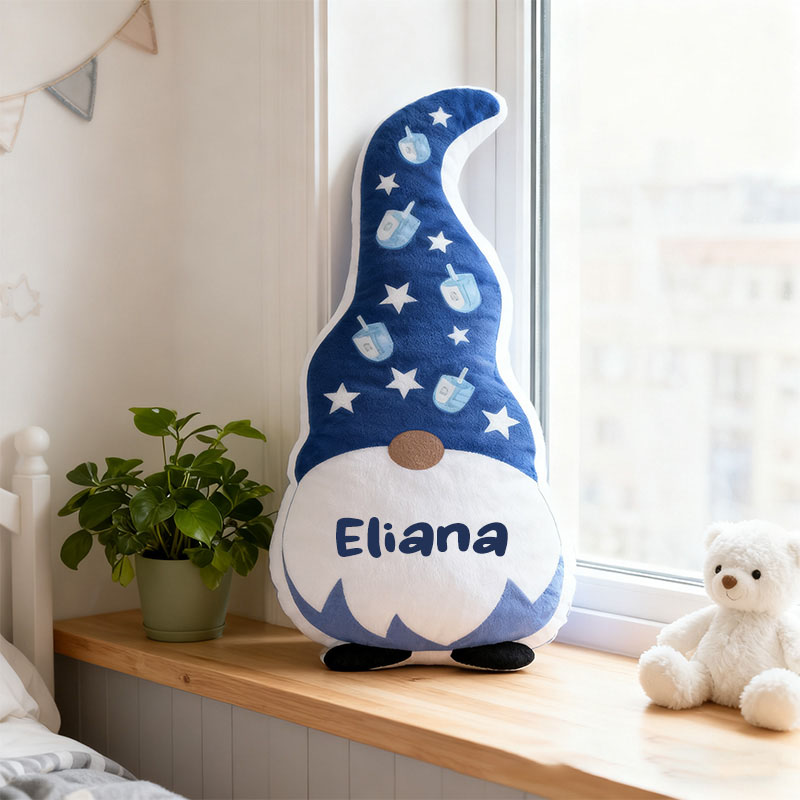 Personalized Cute Hanukkah Gnome Pillow with Custom Name Home Decor Star of David Menorah Dreidel Pillow Happy Hanukkah Gift for Jewish Family