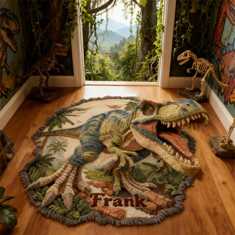 Personalized Dinosaur World with Name Soft Rug Carpet Christmas Gift for Kids Rug Birthday Gifts for Kids