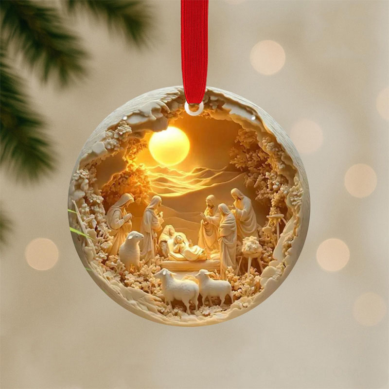 Personalized Nativity Scene Ornament with Name Holy Family Christmas Keepsake Gift 3DEffect Flat Ornament Not Glass Globe Religious Gift for Christmas