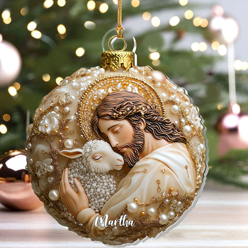 Personalized Jesus the Good Shepherd Acrylic Ornament with Name Jesus Embracing A Lamb Ornament Religious Christian Gift Faith Gift for Christmas