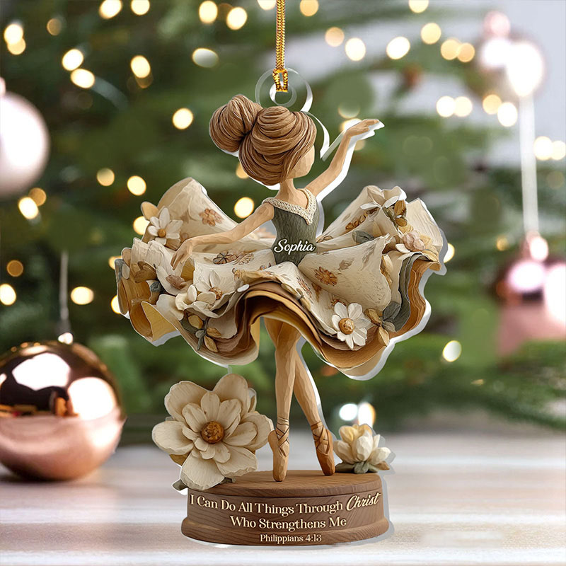 Personalized I can Do All Things through Christ Who Strengthens Me Ballerina Acrylic Ornament with Name Religious Christian Gift for Christmas