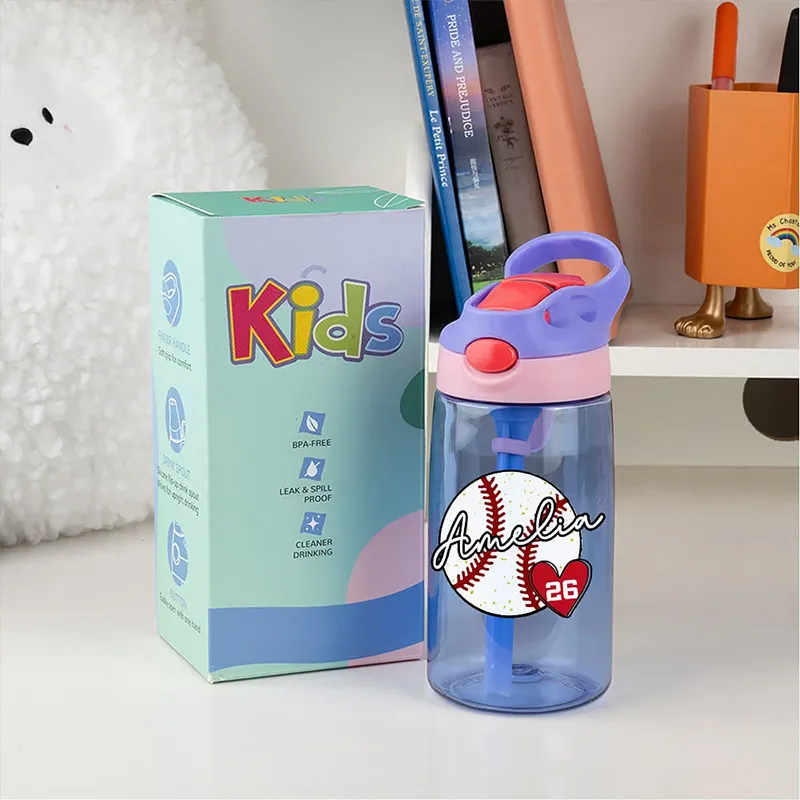 Personalized Kids' Sports Water Bottles with Custom Name and Fun Athletic Designs
