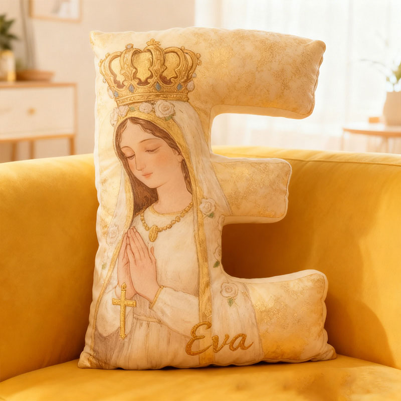 Personalized Virgin Mary Letter Pillow with Custom Name Religious Home Decor Catholic Gift for Her Prayer Gift Faith Gift Crown Cross Graphic 3D Print