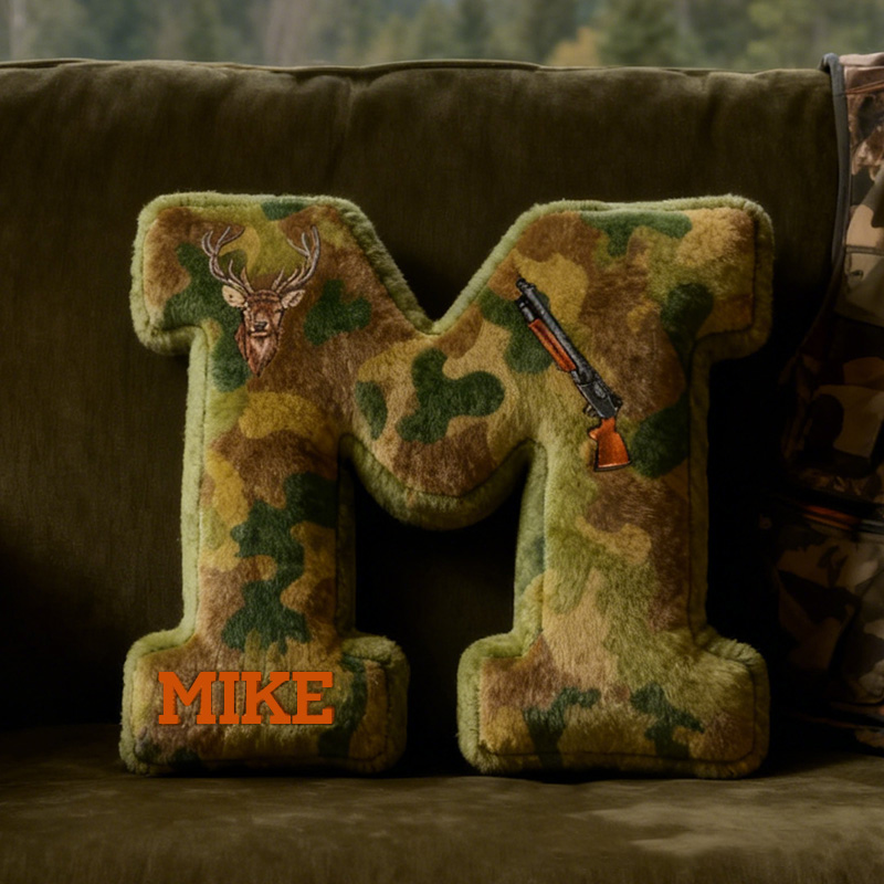 Personalized Camouflage Adventure Initial Pillow  Custom Hunting lover Letters Pillow  Gift for Outdoor hunting