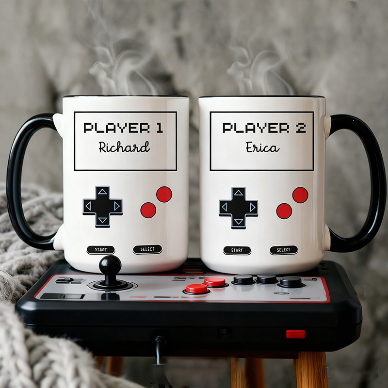 Personalized Player 1 Player 2 Mugs Gamer Couple Gift Retro Gaming Coffee Cupsmatching Video Game Mugs Gamer Geek Gift