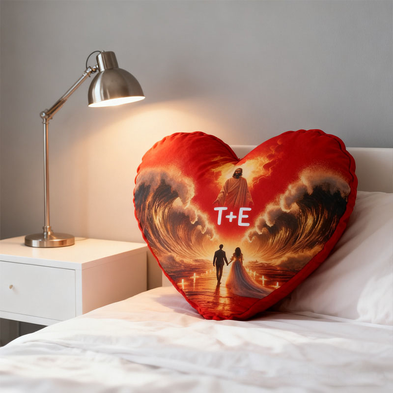 Personalized the Lord will Make a Way even through the Sea Heart Pillow with Custom Name Religious Faith Gift for Couple Valentine's Day Gift