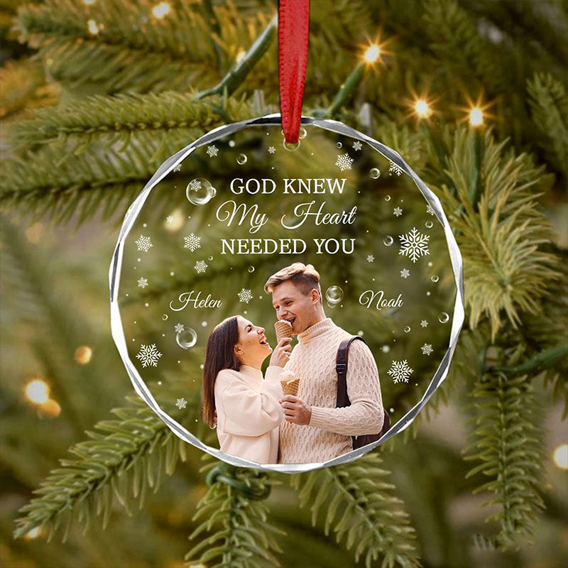Personalized God Knew My Heart Needed You Couple Christmas Glass Ornament with Custom Name and Photo Romantic Holiday Gift Anniversary Gift for Couple