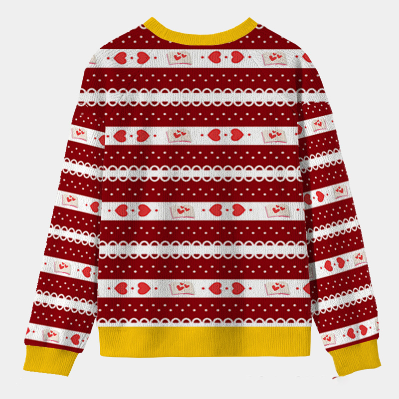 Personalized Bookish Love Heartfelt Ugly Sweater Holiday Gift for Book Lover