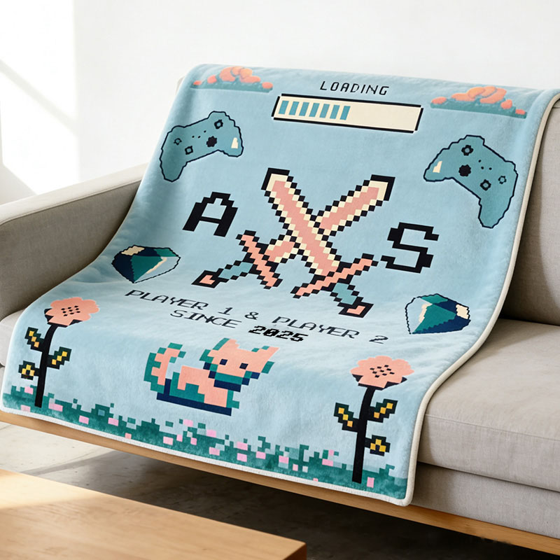 Personalized Gamer Couple Blanket Pixel Art Anniversary Gift Video Game Tapestry Blanket Geek Game Lover Gift