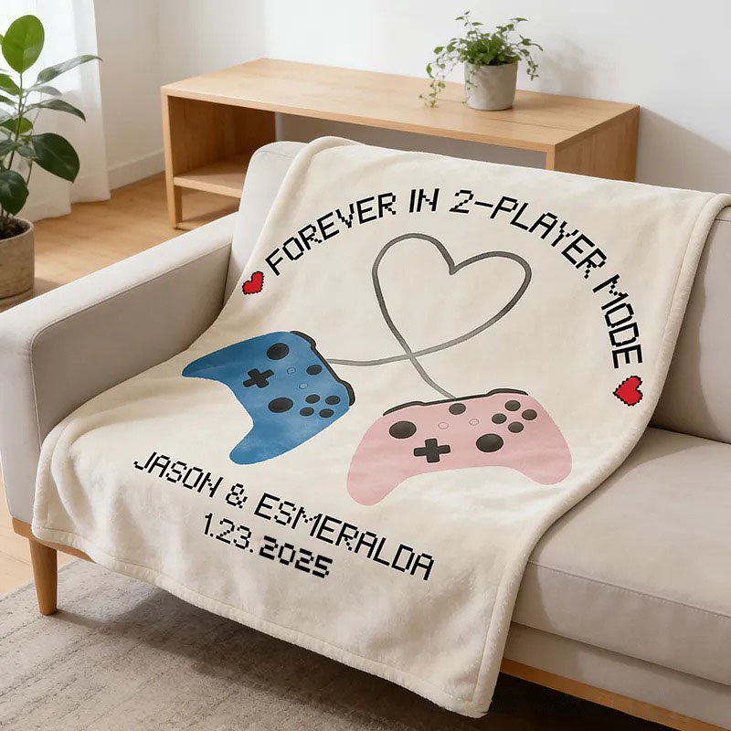 Personalized Forever in 2 Player Mode Blanket Gamer Couple Blanket Couple Gaming Gift Video Game Anniversary Gift for Geek Lover