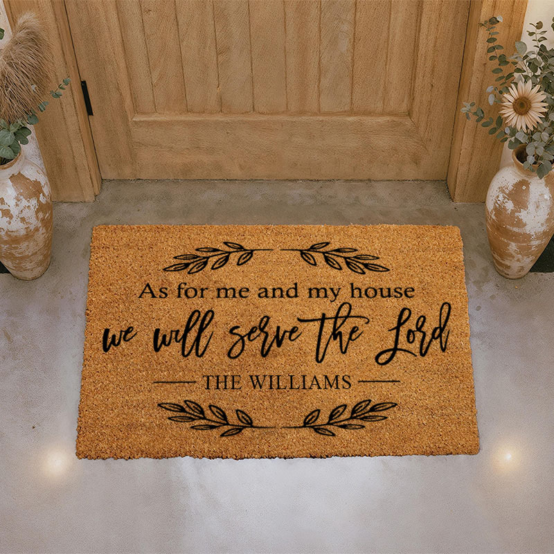 Personalized As for Me and My House We will Serve the Lord Joshua 24:15 Doormat with Family Name Non-Slip Welcome Mat Religious Housewarming Gift