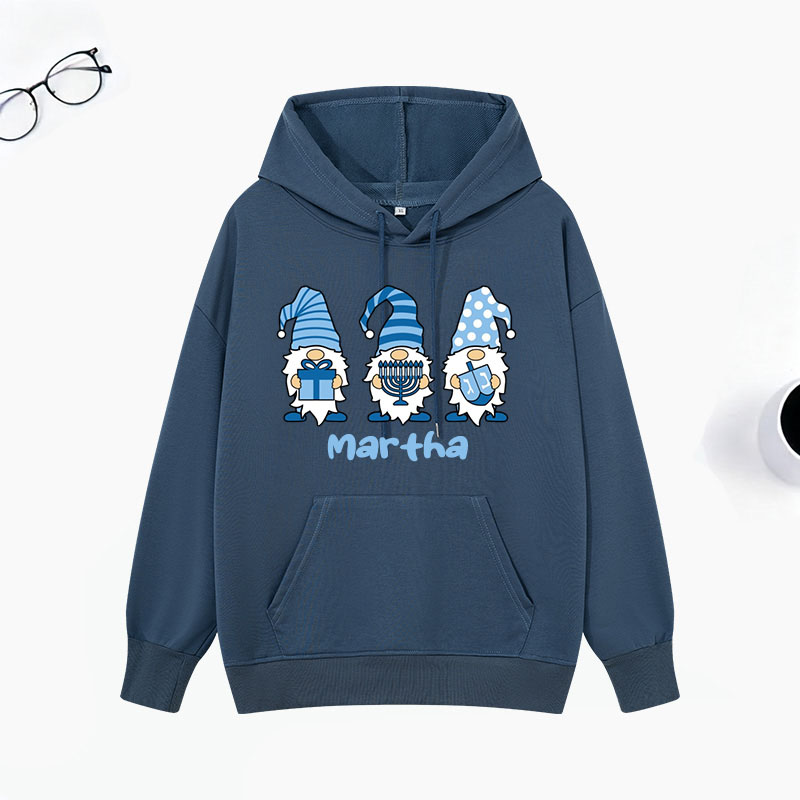 Personalized Gnomes Hanukkah Classic Hoodies with Name Unisex Hoodies Religious Gift Happy Hanukkah Gift for Jewish People
