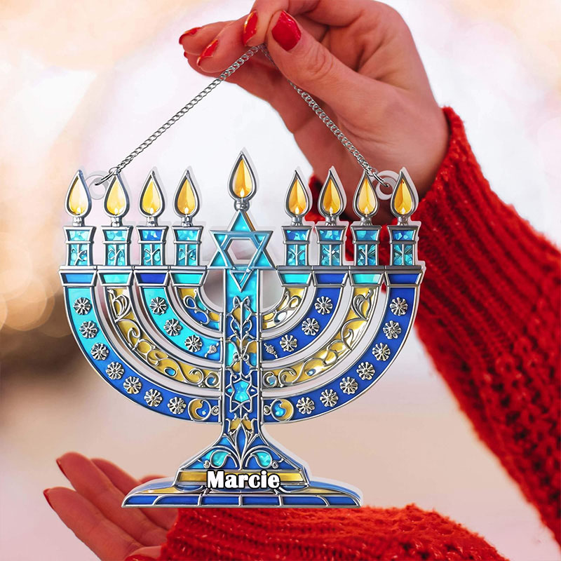 Personalized Hanukkah Menorah Suncatcher with Custom Name Jewish Window Hanging Sign Chanukah Jewish Holiday Star of David Happy Hanukkahs Israel Gift