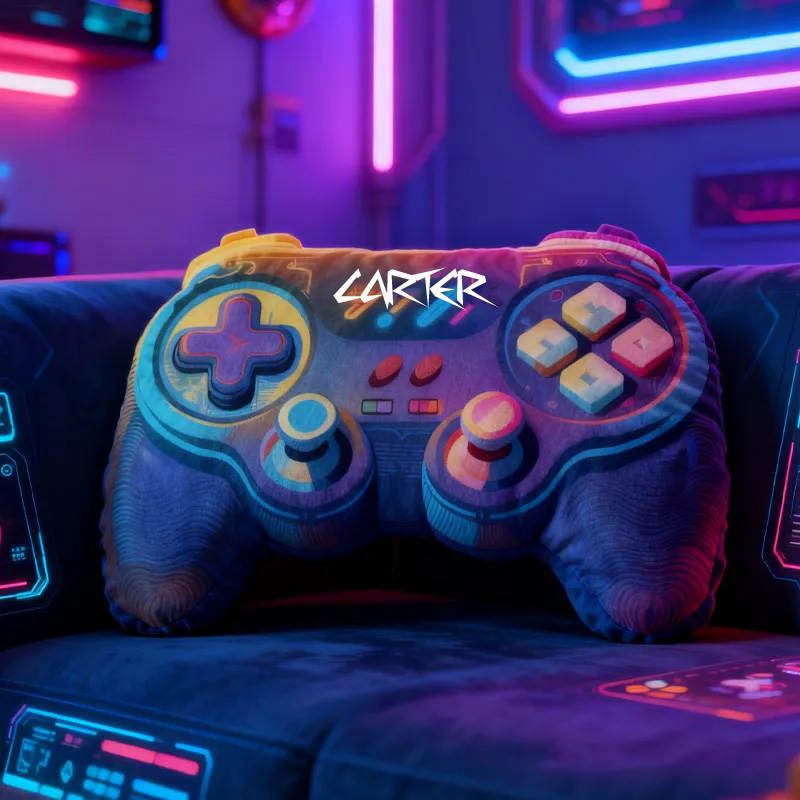 Personalized Neon-Style Game Controller Pillow Custom Gamer Lover Pillow Gift for Game Geek