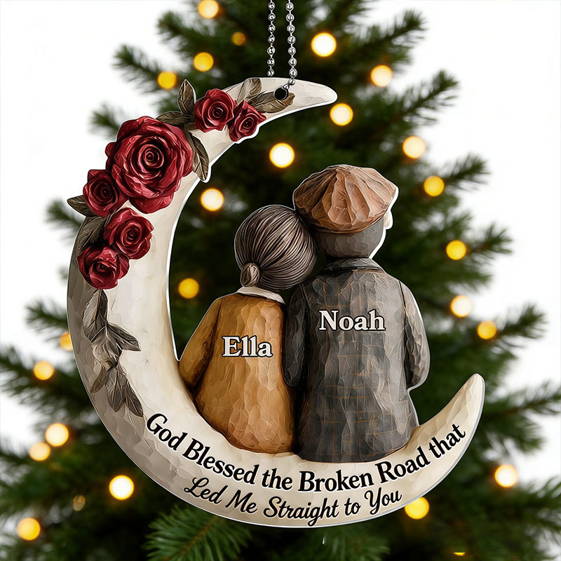 Personalized God Blessed the Broken Road that Led Me Straight to You Acrylic Christmas Couple Ornament with Name and Hair Color Valentine's Day Gift