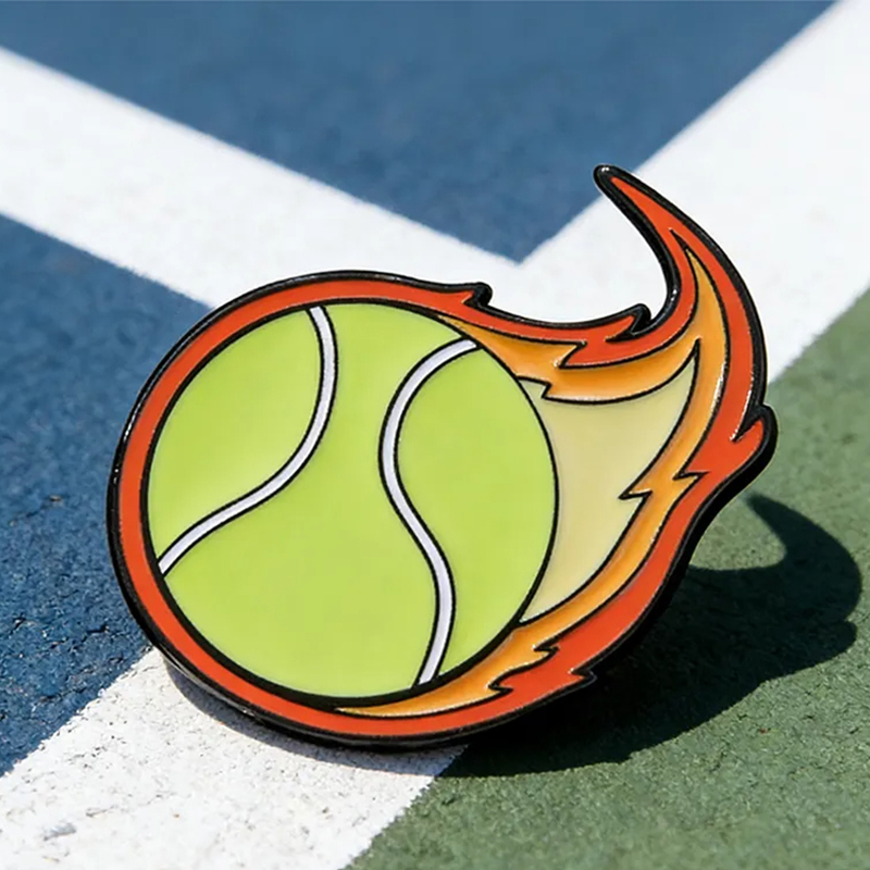 Personalized Sports Ball Pins with Fiery Design for Sports Lovers
