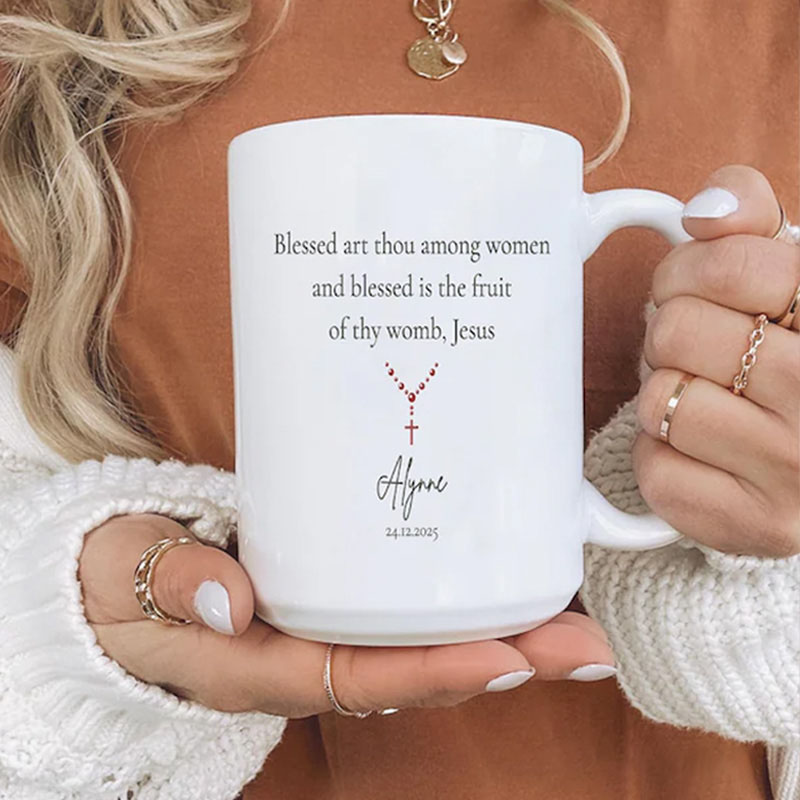 Personalized Virgin Mary Flora 11oz 15oz Ceramic Mug with Custom Name Our Lady Coffee Cup Marian Christian Drinkware Mug Catholic Gift for Women