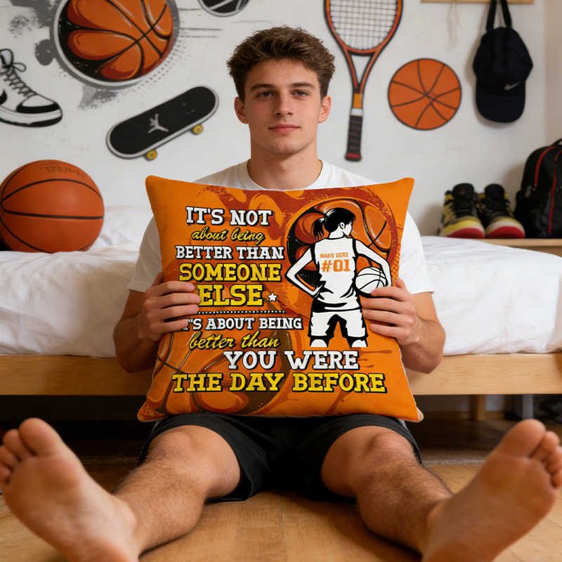 Personalized Basketball Pillow with Custom Name and Motivational Quote   