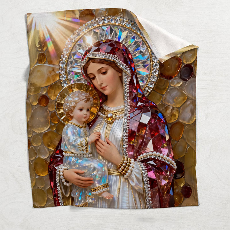 Personalized the Queen of Heaven Soft Throw Christian Blanket with Custom Name Virgin Mary and Baby Jesus Blanket Religious Gift Catholic Gift