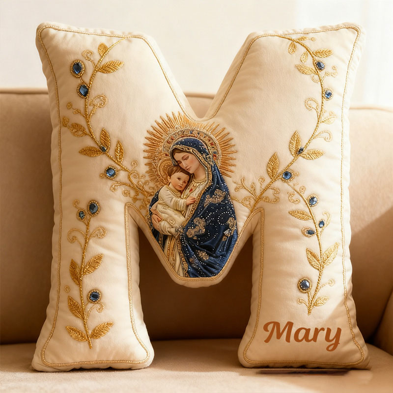 Personalized Virgin Mary and Baby Jesus Letter Pillow with Custom Name Faith Christian Home Decor Catholic Gift for Her Blessed Mother Graphic 3DPrint
