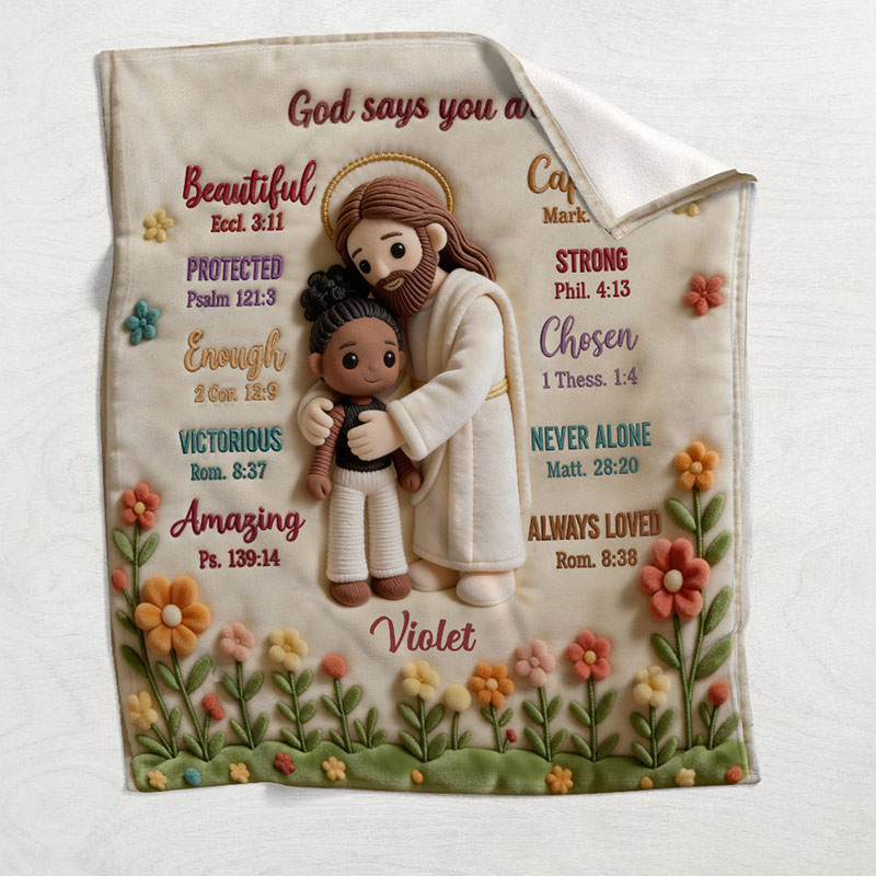 Personalized God Says You Are Soft Throw Christian Blanket with Custom Name and Photo Jesus Embracing You Graphic 3D Print Blanket Religious Gift