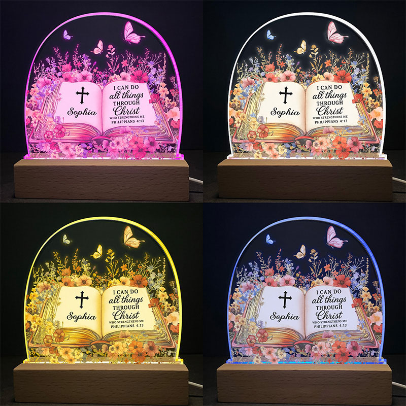Personalized Name with Book of Favorite Bible Verses LED Night Light Home Decor Butterfly and Floral Night Light Religious Christian Gift for Her