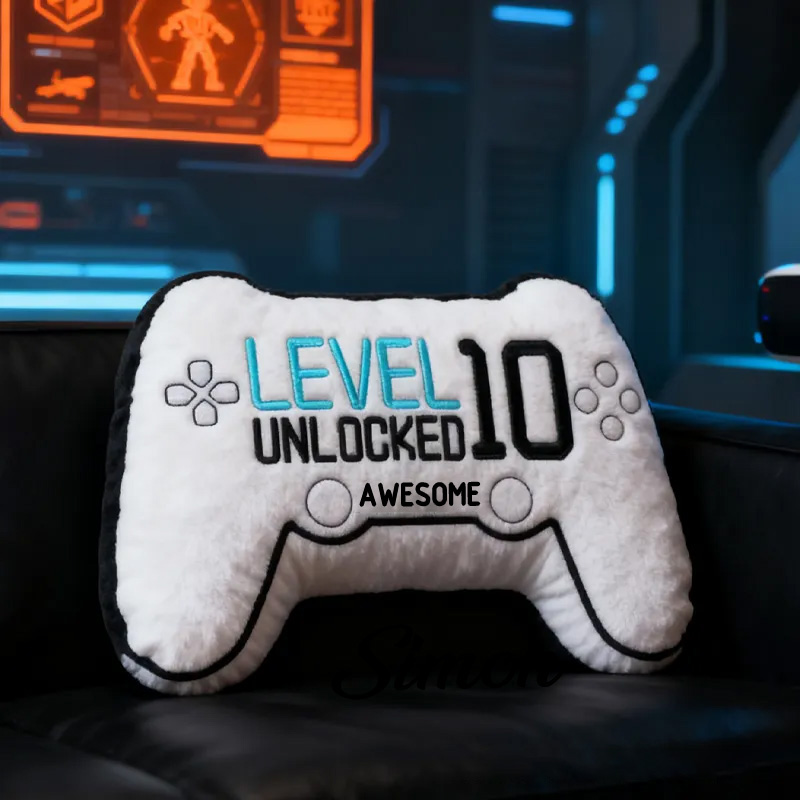 Personalized Level 10 Unlocked Awesome Gaming Controller Pillow Custom Gamer Lover Pillow Gift for Game Geek