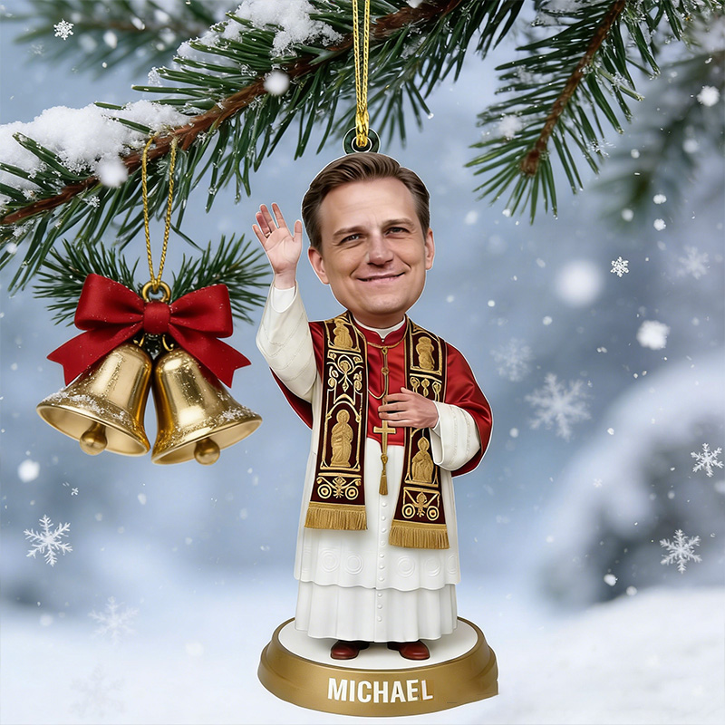 Personalized Photo Priest Acrylic Ornament with Custom Name Christian Funny Catholic Christmas Tree Decoration Religious Holiday Gift