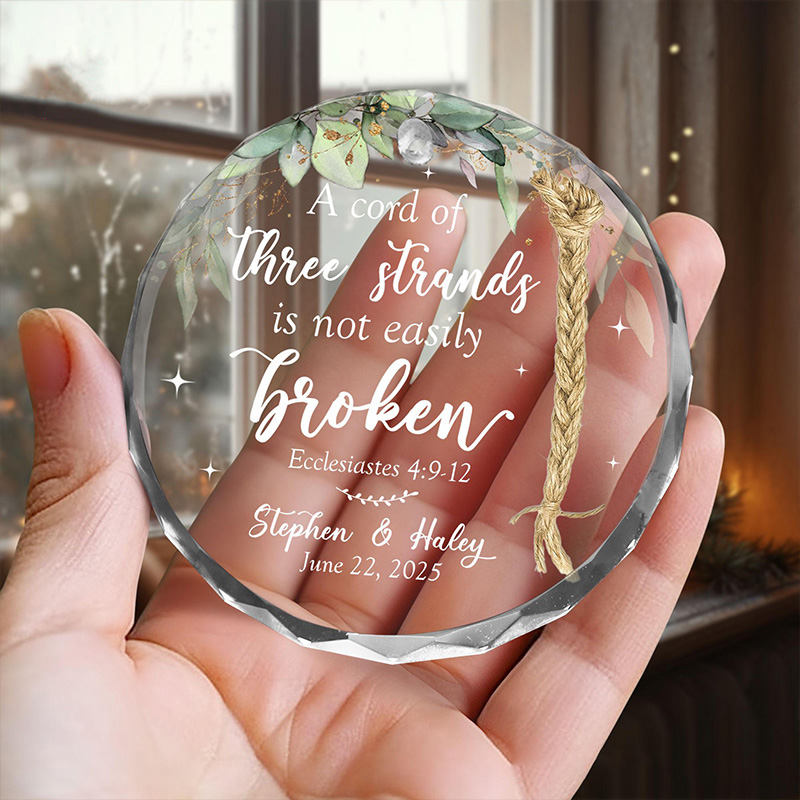 Personalized Three Strands Not Easily Broken Glass Christian Wedding Ornament with Custom Name and Date Couple Anniversary Gift Church Wedding Gift