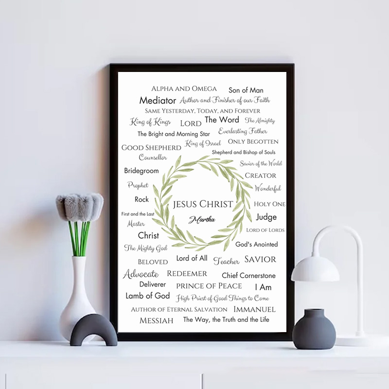 Personalized Jesus Christ Bible Names of God Frameless Poster with Custom Name Names of Jesus Wall Decor Religious Gift for Christians