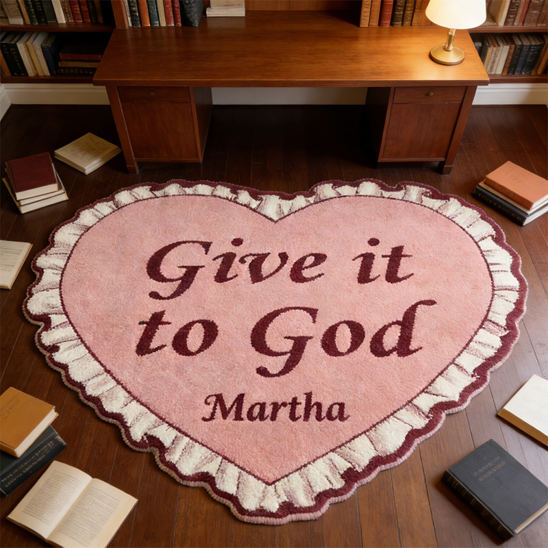 Personalize Give it to God Christian Rug with Custom Name Vintage Heart Rug Valentine Galentine Gift Trust in the Lord with all your Heart Bible Gift