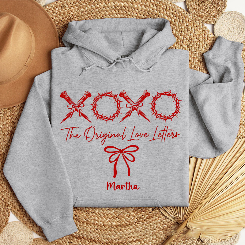 Personalized XOXO the Original Love Letters Classic Hoodies with Custom Name Retro Valentine Bow Sweatshirt Christian Valentine's Day Gift