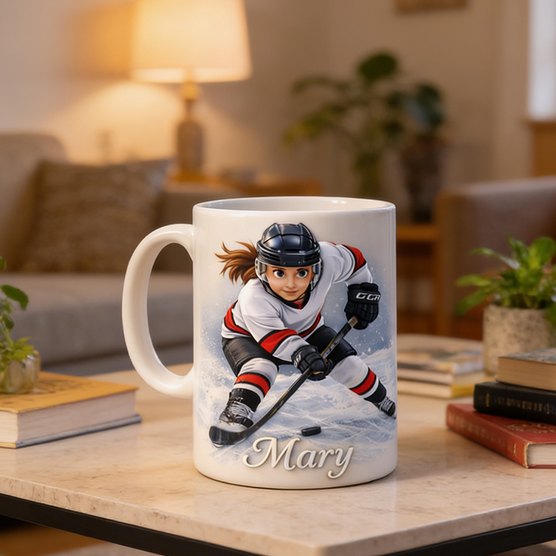 Personalized Ice Hockey Mug with Custom Player Illustration and Name for Ice Hockey Lovers