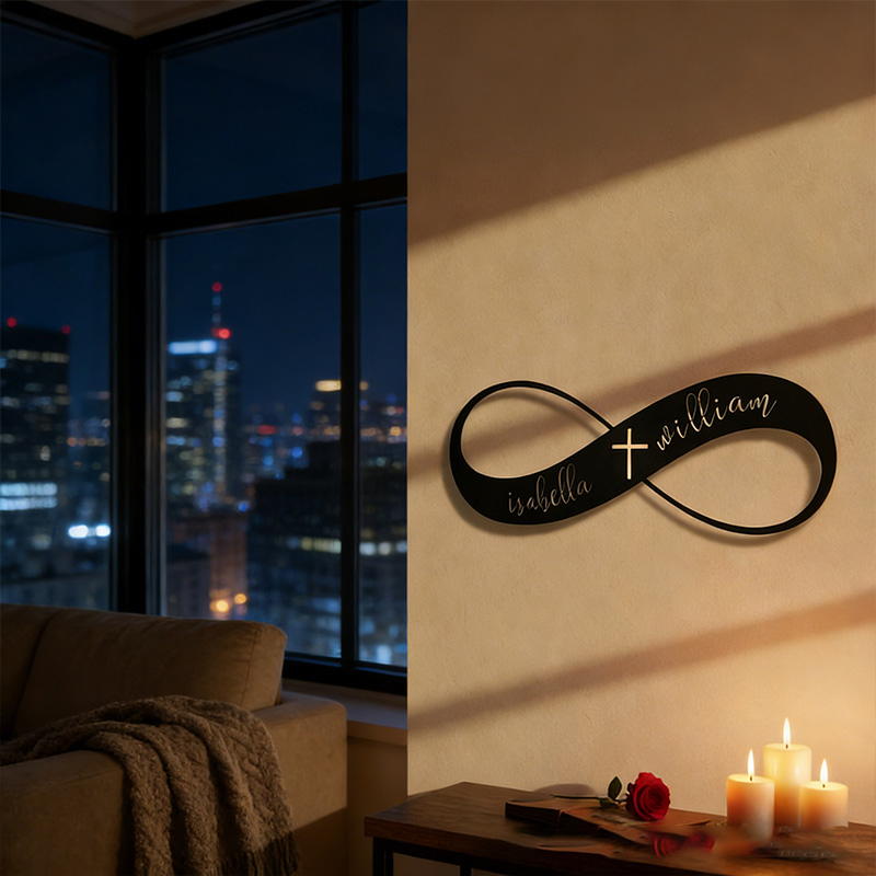 Personalized Infinity with Cross Metal Sign with Custom Names Wall Art Wedding Gift for Couple Anniversary Gift Christian Gift Religious Gift