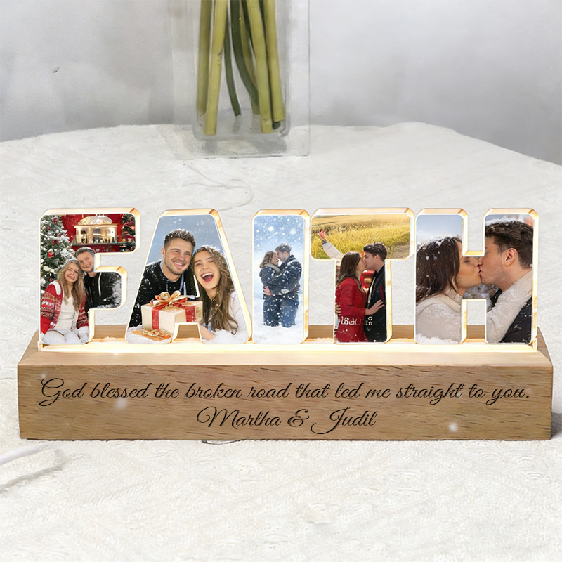 Personalized Couple Photo Fairh Jesus Bless Collage Night Light Custom LED Night Lamp from Your Own Picture Religious Gift Valentine's Day Gift