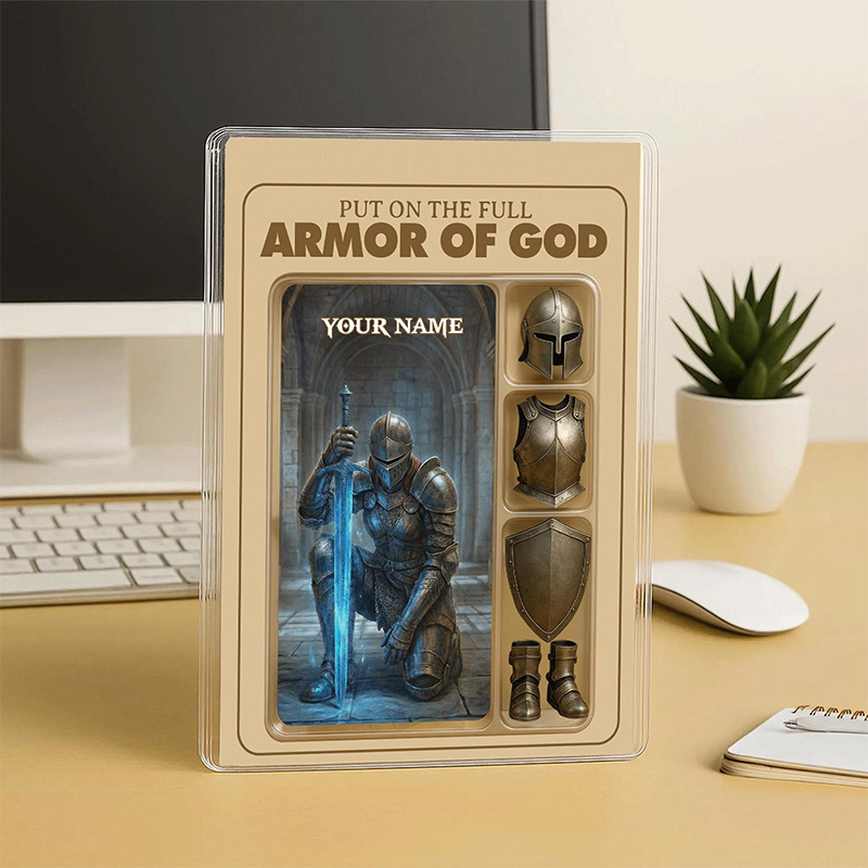 Personalized Put the Full Armor of God Acrylic Block with Custom Name Table Decor Prayer Best Gift Religious Gift Christian Gift for Christian Man