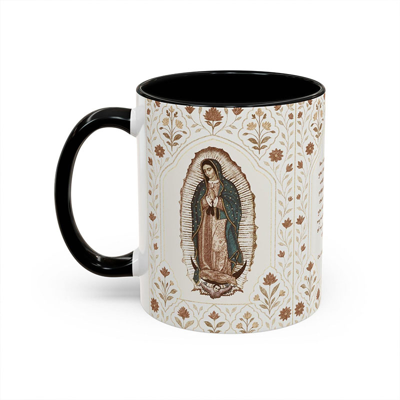 Personalized Our Lady of Guadalupe Accent 11oz Ceramic Mug with Custom Name Guadalupana Virgin Mary Catholic Coffee Cup Catholic  Gift for Women