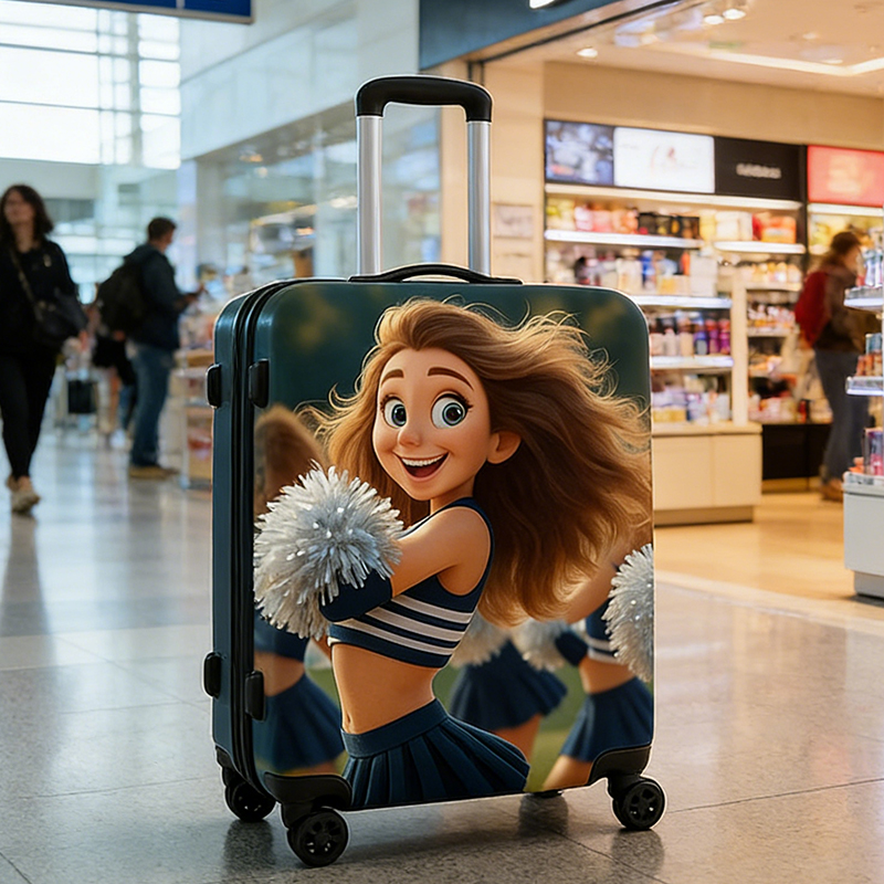 Personalized Pixar Cheerleader Luggage Cover with Custom Character Design for Cheerleader Enthusiasts 