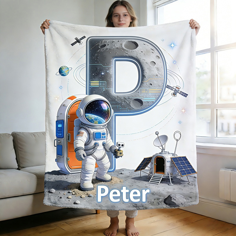 Personalized Space Adventure Blanket Astronaut Alphabet Blanket for Kids
