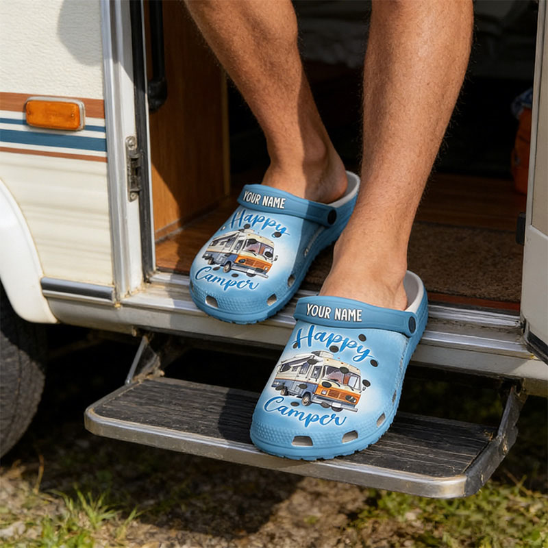 Personalized Custom Happy Campers Unisex Clogs Slide Sandals Gift for Outdoor Camping Lovers