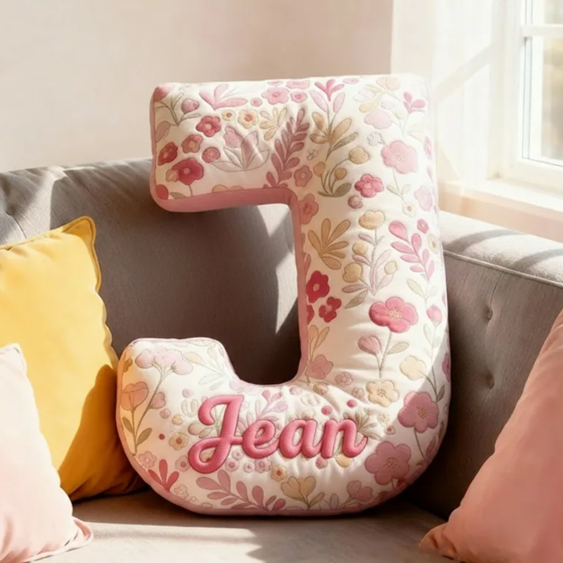 Personalized Pink Flower Letter Pillow Graphic 3D Print Pillow Custom Name Pillow for Kids Gardening Lovers Gift