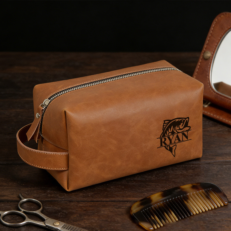 Personalized Fishermantoiletry Bag Custom Fishing Leather Dopp Kits Fishing Gift for Dad Husband Father