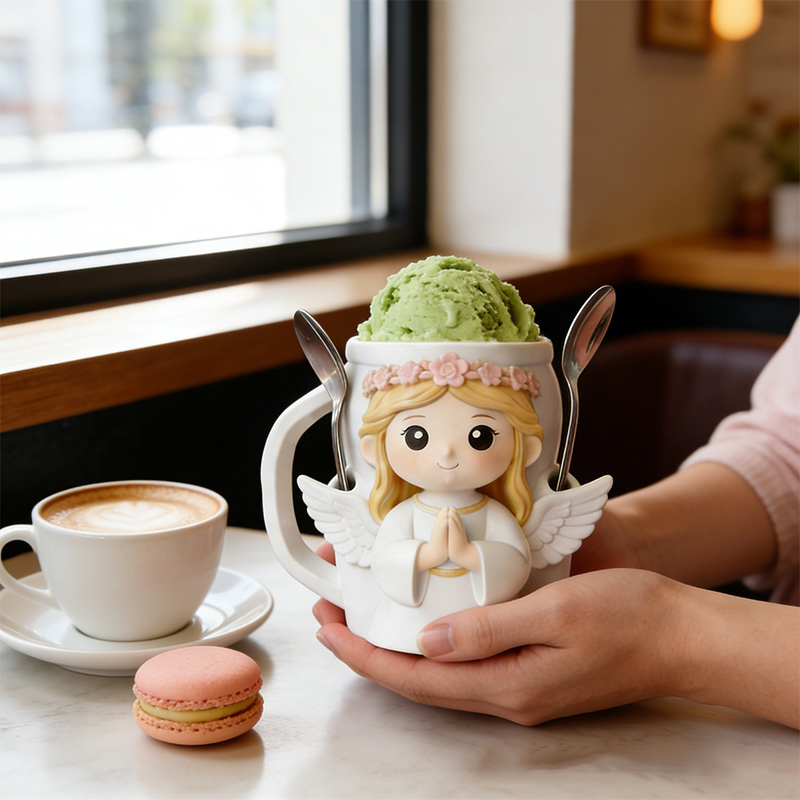 Personalized Pray Angel Cream Cozy Pint Holder 3D Printed with Spoon Slots & 2 Scoops for Ice Cream Lover Religious Gift for Dessert Lover