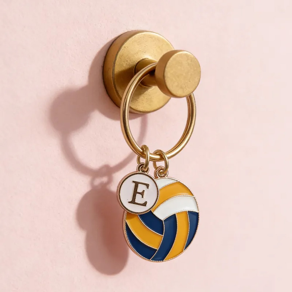 Personalized Volleyball Keychain with Custom Initial Charm for Volleyball Enthusiasts
