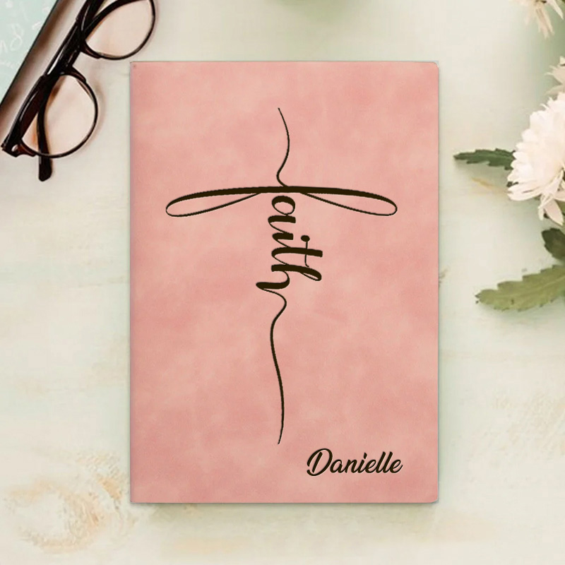 Personalized Faith with Cross Prayer Journal Leather A5 Notebook with Name Faith Notebook for Men Women Christmas Gift for Christian 