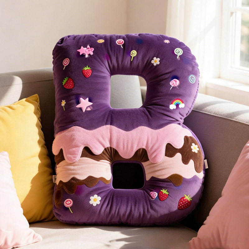 Personalized Donut Cookie Letter Pillow Purple Graphic 3D Print Throw Pillow with Name for Kids Christmas Cookie Baker Christmas Gift Baking Lover