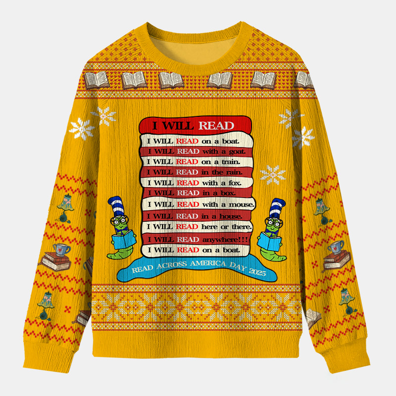 Personalized Reading Joy Anywhere Ugly Sweater Holiday Gift for Book Lover