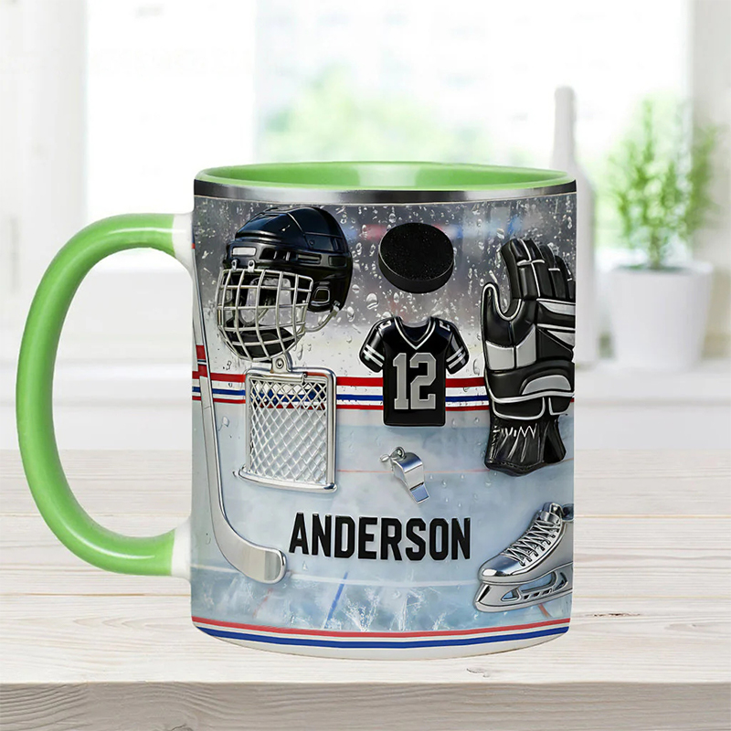 Personalized Ice Hockey Coffee Mug with Custom Name and Jersey Number for Ice Hockey Enthusiasts